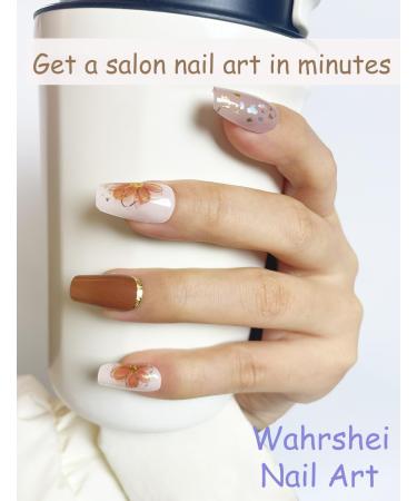 TrueShei Brown Flowers UV Gel Nail Foils - 20 pcs Self-Adhesive Nail Film Stickers | Perfect Gellack Wraps for Stunning Nail Art - Buy Online on GoSupps.com