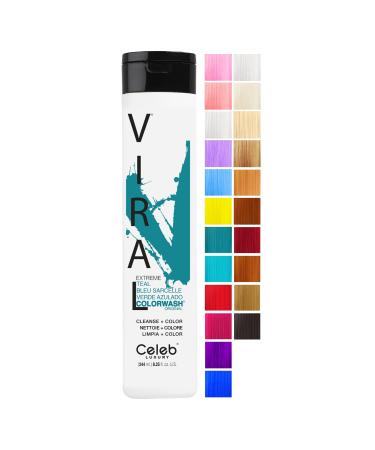 Celeb Luxury Colorwash Color Depositing Shampoo + Bondfix Bond Rebuilder  Semi Permanent Hair Color  Vegan Hair Dye  Viral and Gem Lites Viral Teal Colorwash Shampoo