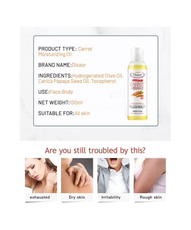 DISAAR Beauty Carrot Moisturizing Oil Repair Skin Replenish Moisture Refines Pores Easy Absorbs 100ml/3.03fl.oz - Buy Online on GoSupps.com