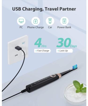 Dnsly Electric Toothbrush for Adults   Ultrasonic Rechargeable Sonic Toothbrushes   5 Modes with Smart Timer   4 Hours Charge for 30 Days Use   4 Black Toothbrush Heads A-black - Buy Online on GoSupps.com