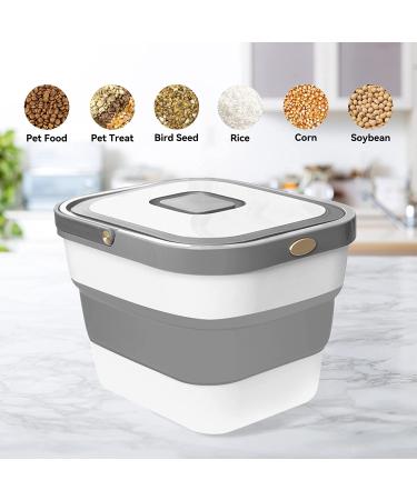 DDMOMMY Collapsible Dog Food Storage Container 10-13 LB Airtight Pet Food Bin with Lid, Measuring Cup, and Silicone Bowl Grey - Buy Online on GoSupps.com