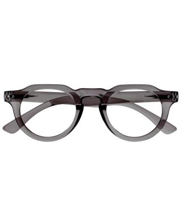 Opulize Rio Reading glasses with blue light filter - flattened frame - women & men - spring hinges - B53-1 +1.50 Magnification transparent medium gray