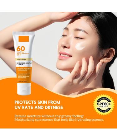 Sun Cream SPF 60 SPF Face Moisturiser Sunscreen For High Sun Protection SPF Moisturiser Waterproof Face Sunscreen Against UV Sunscreen For Sensitive Skin Invisible Fluid Sun Block Travel Suncream 60ml - Buy Online on GoSupps.com