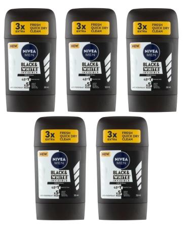 Nivea Men's 5-Pack Invisible Black & White Anti-perspirant Deodorant Solid Stick 50ml x 5 - Buy Online on GoSupps.com