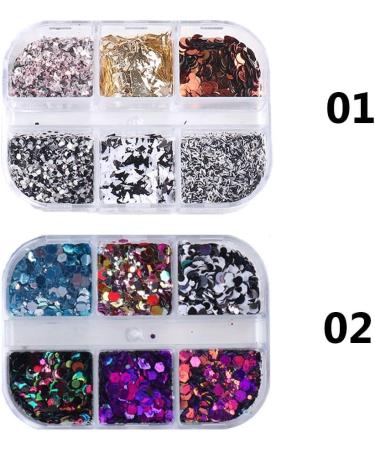 Manicure Hexagon Butterfly-shape Irregular Spangles Colorful Black White Nails Sequins Glitter Flakes(01) - Buy Online on GoSupps.com