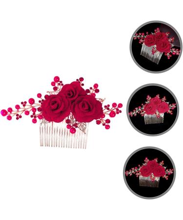 MERRYHAPY Rose Hair Comb Wedding Hair Accessories for Brides Wedding Hair Side Comb Bridal Hair Side Comb Rose Head Decor Hair Comb Clip Hair Decoration Rose Hair Decor Zinc Alloy Red - Buy Online on GoSupps.com