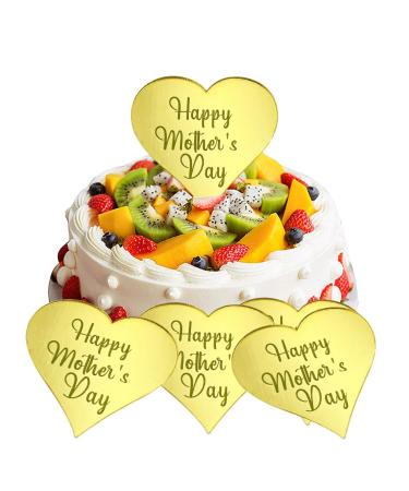 12 Pcs Happy Mothers Day Cake Toppers Gold Acrylic Mothers Day Cupcake Toppers Cake Toppers with Love Heart for Best Mom Mothers Day Party Cake Decorations