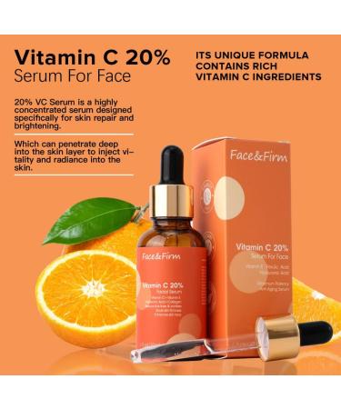 Buy Face&Firm 20% Vitamin C Face Serum - Anti-Aging with Vitamin E Ferulic Acid & Hyaluronic Acid - Maximum Potency for Youthful Skin - 1fl.oz/30ml - Shop Internationally - Buy Online on GoSupps.com