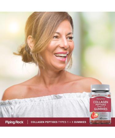 Piping Rock Collagen Gummies | 60 Count | Collagen Peptides Type 1 and 3 | Strawberry Flavor | Bovine Supplement | Non-GMO Gluten Free - Buy Online on GoSupps.com