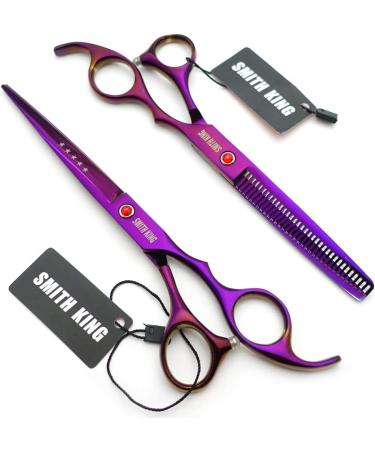 7.0 Inch Hair Scissors Set - Hair Cutting & Thinning Scissors with Razor Combs - Purple | International Shipping - Buy Online on GoSupps.com