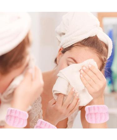 KEYRI 6 Pcs Spa Headband Wrist Washband Set - Pink Gray | Soft Elastic Bands for Face Washing, Skincare, Makeup, Bath & Shower - Women Girls Facial Headband - Buy Online on GoSupps.com