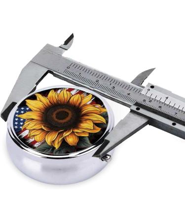 Sunflower & American Flag Portable Metal Pill Box | Round Mini 3-Compartment | Travel-Friendly Design | Ideal for Small Pills - Buy Online on GoSupps.com