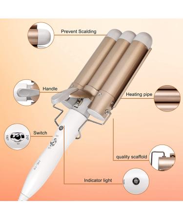 AWHOAS 3 Barrel Curling Iron - 32MM Hair Waver for Women, Beach Waves Crimper with LCD Temp Display - Gold - Buy Online on GoSupps.com