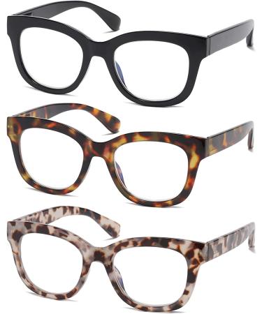 3 Pack Oversized Blue Light Blocking Reading Glasses for Women - Leopard 1.5x - Buy Online on GoSupps.com