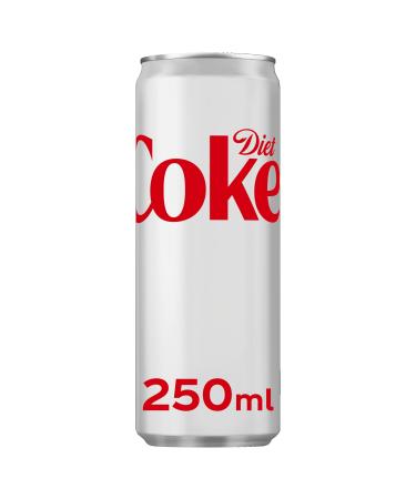 Diet Coke No Sugar Great Taste Tall Slim Cans 250ml (24 Cans (1 Case)) Cola 24 Cans (1 Case)