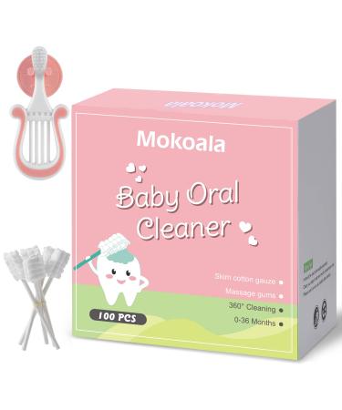 100-Pack Baby Toothbrush, Baby Tongue Cleaner Newborn, Infant Mouth Cleaner, Soft Gauze Toohthbrush Oral Cleaning Stick Dental Care for 0-36 Month Baby+ 1Pcs Free Violin Style Toothbrush(Pink)