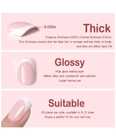 Yivaiks 6 Pack Press On Nails Short & Medium French Tip Design | Full Cover Acrylic Almond & Square Glue On Nails Set - Elegant Flowers | 144 Pcs Fake Nails for Women and Girls - Buy Online on GoSupps.com