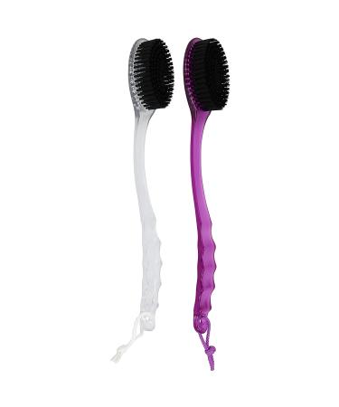 Iconikal Long-Handled Back Bath Brush Scrubber with Charcoal Infused Bristles - Clear and Purple 2-Pack - Buy Online on GoSupps.com