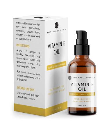 Kate Blanc Cosmetics Vitamin E Oil for Skin Scars - 28000 IU - Reduce Scars, Wrinkles, Dark Spots, and Acne - DIY Lip Gloss, Nail, and Hair Care - 1 Fl Oz - Buy Online on GoSupps.com