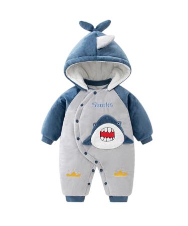 Vine Baby Hooded Romper Boys Girls Cotton Thicken Jumpsuit Outwear Cute Clothes Outfits 12 Months 12 Months Blue