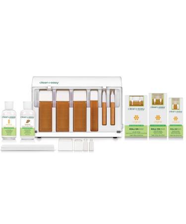 Clean + Easy Waxing Spa Basic Kit (120V) Top Pick Complete Face and Body Hair Removal Essentials for a Smooth Flawless Hair-Free Skin for Weeks
