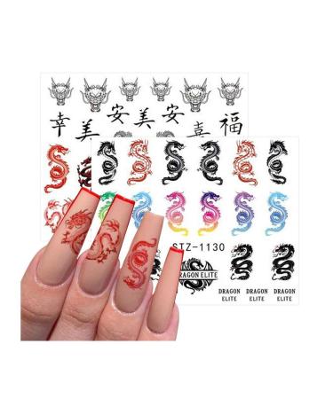 Lookathot 8Sheets 3D Nail Art Stickers Decals Laser Chinese Dragon and Phoenix Totem DIY Decoration Accessories Manicure Tools