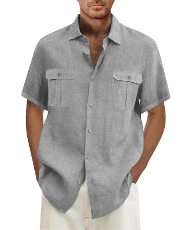 Men's Short Sleeve Revers Single-Colored Summer Shirt - Oversized 5XL Gray Leisure & Beach T-Shirt with 2 Breast Pockets - Buy Online on GoSupps.com