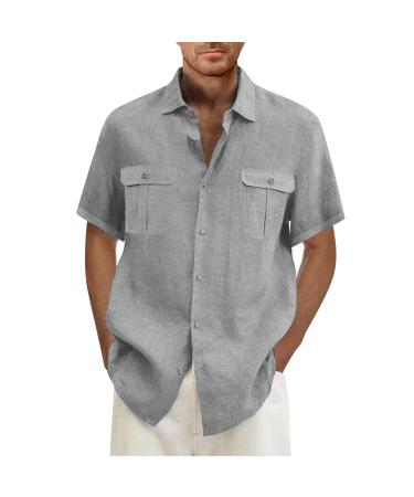 Shirt men's short sleeve Revers single -colored summer shirt with 2 breast pocket button strip leisure shirts hawaii shirt men beach shirt light vacation shirts oversized tshirt men 5xl gray
