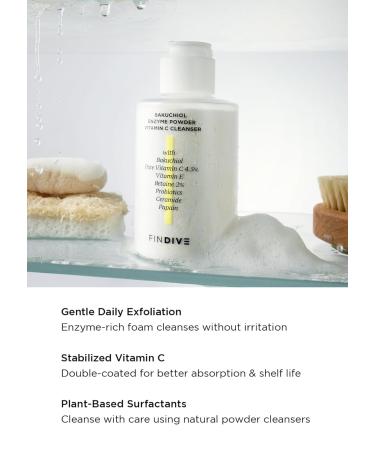 FINDIVE OFFICIAL Bakuchiol Enzyme Powder Vitamin C Cleanser Gentle Daily Exfoliating Face Wash with 4.5% Pure Vitamin C Plant-Based Surfactants Probiotics Korean Skincare 1.41 fl.oz - Buy Online on GoSupps.com