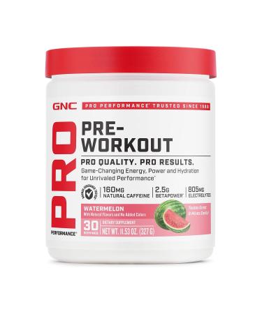 GNC Pro Performance Pre Workout Powder for Men and Women Energy Hydration and Focus Sugar Free Gluten Free Performance Supplement Watermelon 30 Servings