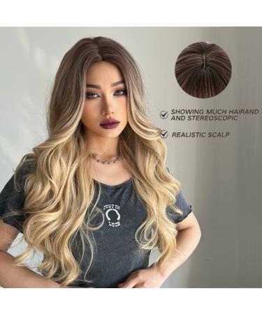 Esmee Long Curly Blonde Wig for Women - Natural Synthetic Heat-Resistant Hair for Daily Party & Cosplay - Brown Ombre Blonde - Buy Online on GoSupps.com