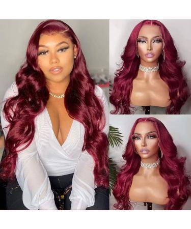 Burgundy Lace Front Human Hair Wig 22inch 99j Body Wave 180% Density for Black Women - Pre Plucked, HD Transparent, Glueless - Buy Online on GoSupps.com