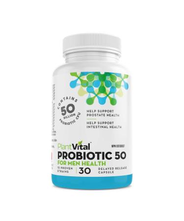 PlantVital Probiotic Supplement for Men - 50 Billion CFUs 15 Strains Probiotics for Men - Supports Prostate Digestive and Gut Health - 1 Month Supply 30 Capsules 30 count (Pack of 1)