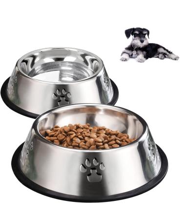 2 Stainless Steel Dog Bowls, Dog Feeding Bowls, Dog Plate Bowls with Rubber Bases, Small, Medium and Large Pet Feeder Bowls and Water Bowls M-19.6oz