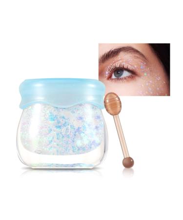 Boobeen Glitter Cream Eyeshadow Gel Sequins Chunky Glitter for Face & Body Pigmented Long Lasting Liquid Highlight Sparkling Makeup for Festival Party Easy to Apply White