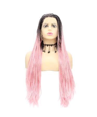 Rosa Braids Lace Front Wig - Realistic Long Ombre Peach Pink Braided Wig for Black Women | Heat-Resistant Fiber | Cosplay & Party Wear - Buy Online on GoSupps.com