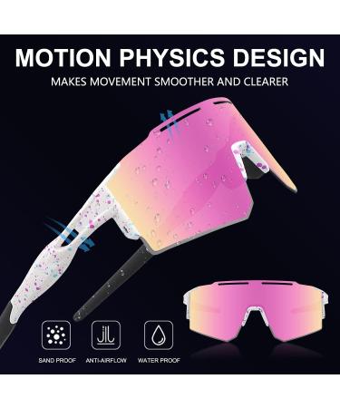 OULAIQI Polarized Cycling Sunglasses for Men and Women - Interchangeable Lens Baseball Glasses (White/Pink) - Buy Online on GoSupps.com