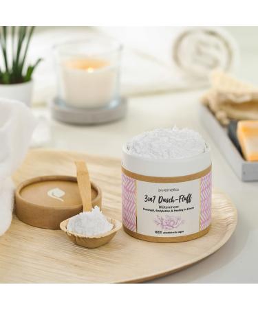 Puremetics 3-in-1 Shower Fluff Sea of Flowers - Vegan Sugar Peeling Shower Gel & Lotion 250g - Plastic-Free Beauty - Buy Online on GoSupps.com