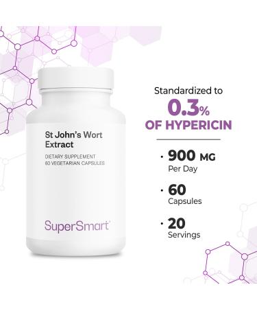 Supersmart - St John's Wort Extract 900mg per Day (0.3% Hypericin) - Emotional Well Being - Pure Standardized Extract - Nerve Health | Non-GMO & Gluten Free - 60 Vegetarian Capsules - Buy Online on GoSupps.com