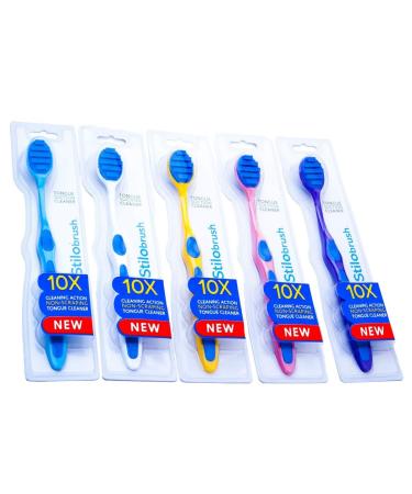 Stilobrush - Tongue Squeegee Brush. Helps fight bad breath. Five tiered ergonomic design with multiple cleaning edges and bio-directional cleaning action. Adults and Children alike. 5 pack