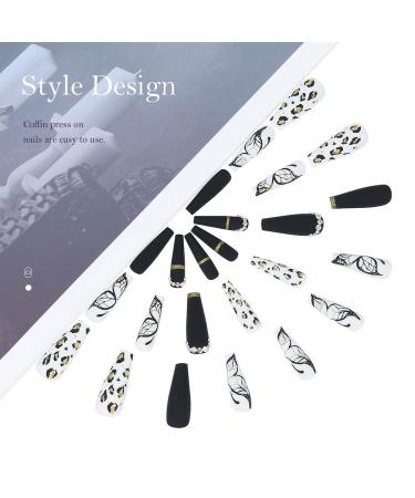 Vatocu Long Matte False Nails - Black & White Butterfly Leopard Print Press-On Nails for Women & Girls | 24-Piece Halloween Acrylic Set - Buy Online on GoSupps.com