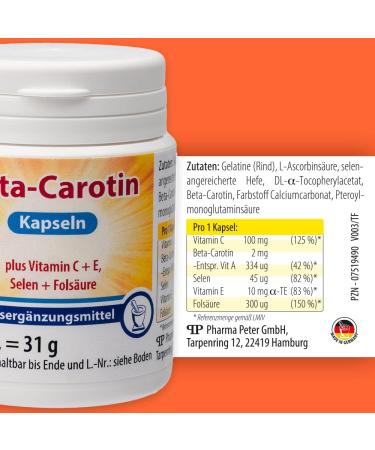 Buy Pharma-Peter BETA CAROTIN + Vitamin C + E - 60 Capsules | Boost Immunity & Antioxidants | International Shipping Available - Buy Online on GoSupps.com