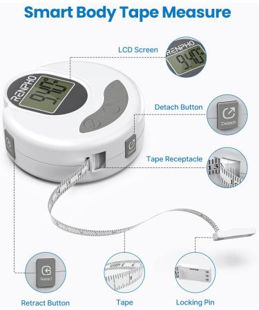 RENPHO Smart Bluetooth Digital Body Measuring Tape with Lock Hook - Weight Loss and Fitness Tracker - Inches and cm - Buy Online on GoSupps.com