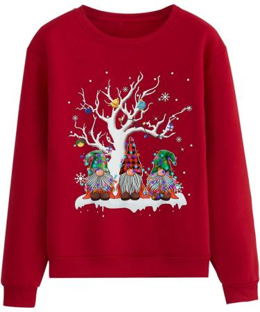 Women's Christmas Snowman & Penguin Print Sweatshirt | O-Neck Raglan Top | Comfy Xmas Jumper & Winter Sweater - Z36 Red (Size M) - Buy Online on GoSupps.com