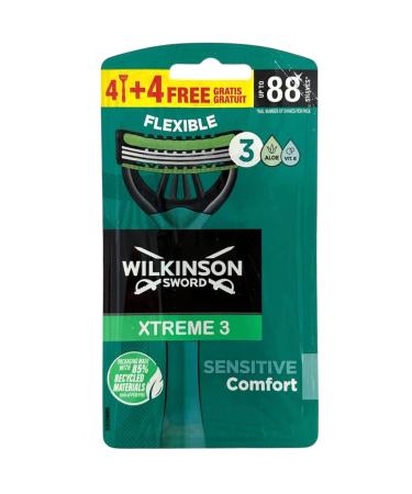 8 pieces Wilkinson Sword Xtreme 3 Sensitive Flexible Disposable Razors 6 pieces + 2 free