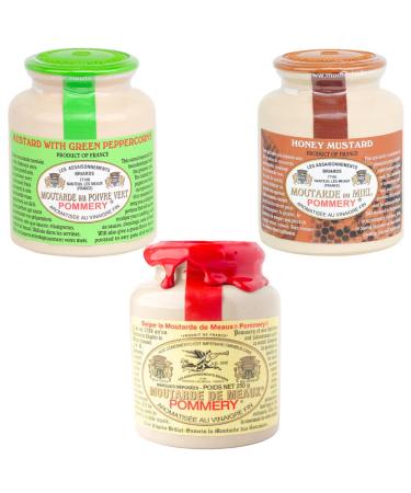 Pommery Mustard Trio with Wholegrain Honey and Green Peppercorn Mustard 250g x 3