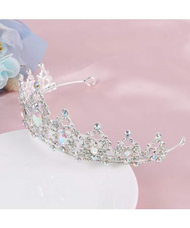 Lurrose Crystal Princess Crown Sparkle AB Rhinestone Bridal Tiara Pageant Hair Accessories for Women (Silver) - Buy Online on GoSupps.com