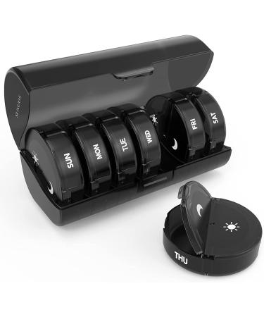 Weekly Pill Organizer 7 Day 2 Times a Day Sukuos Large Travel Pill Box for Pills/Vitamin/Fish Oil/Supplements Daily Medicine Organizer Box BPA Free Pill Case Easy to Clean Solid Black