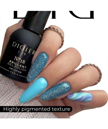 Didier Lab - Premium UV Gel Nail Polish - Brillant No. 18 - Gel Nail Varnish - Nail Art - Long-Lasting High Gloss Wear - Blue Gel Nail Polish - Gel Nails - Glitter Gel Nail Polish - Rich Pigment - Buy Online on GoSupps.com
