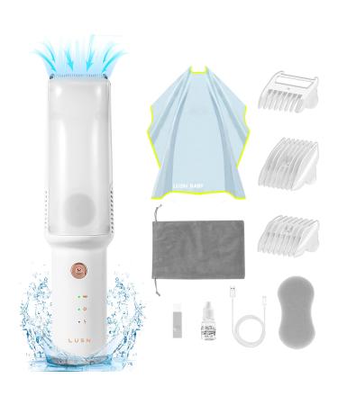 LUSN Baby Hair Clipper with Vacuum, Kids Hair Clippers Kit with 3 Guide Combs & 18 Piece, IPX7 Waterproof, Vacuum & Cordless Use, for Baby Children Infant White Vacuum